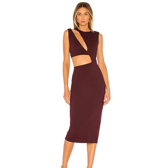NBD Dresses & Skirts - Nbd revolve kiara midi dress plum burgundy cutout